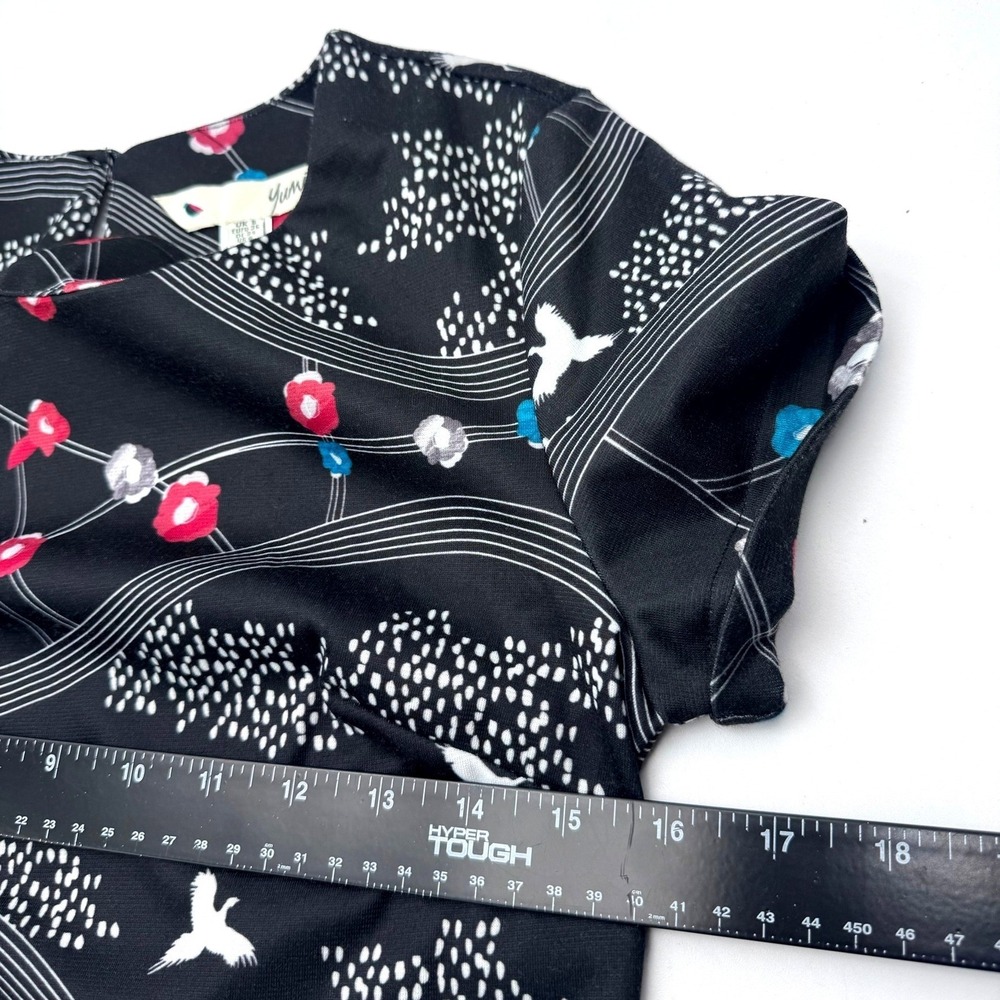 YUMI LONDON NWT Women's 4 Black Bird Floral Print Pockets Shift Mini‎ Dress - Picture 7 of 9